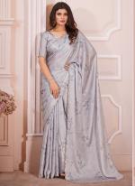 Pure Satin Georgette  Light Grey Casual Wear Digital Printed  Saree